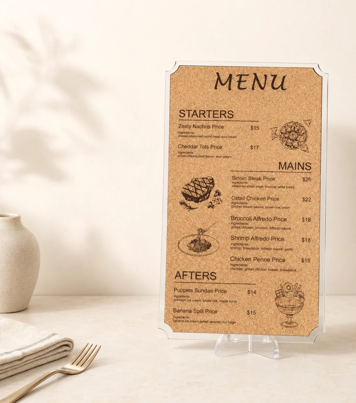 Cork and Acrylic Menu Board