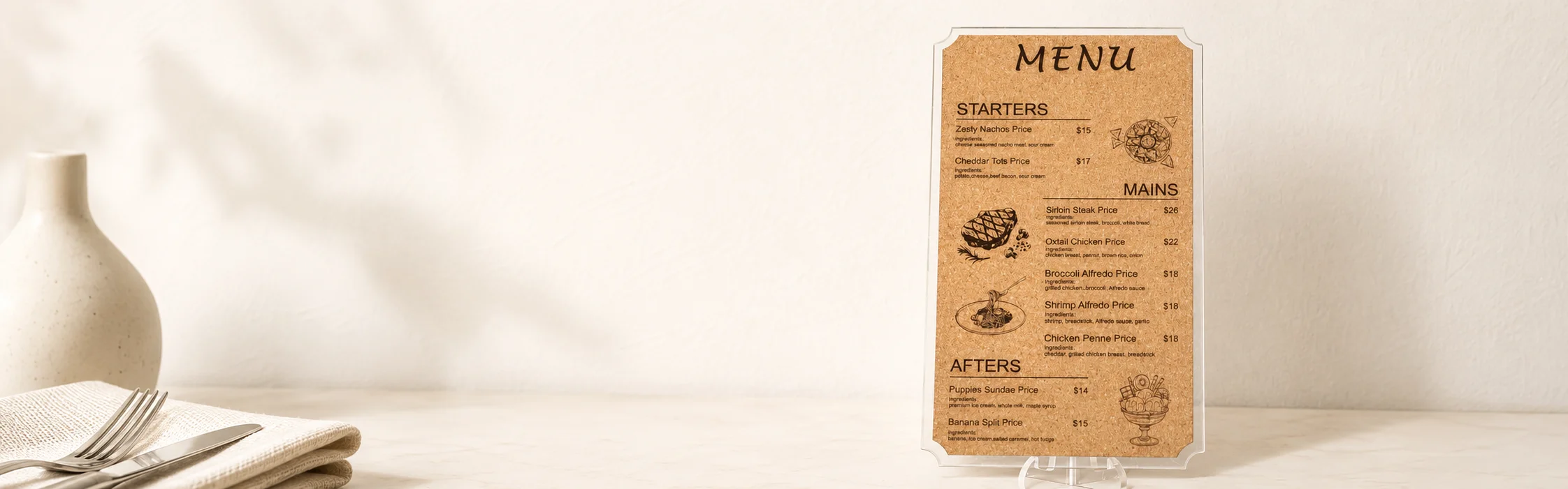 Cork and Acrylic Menu Board
