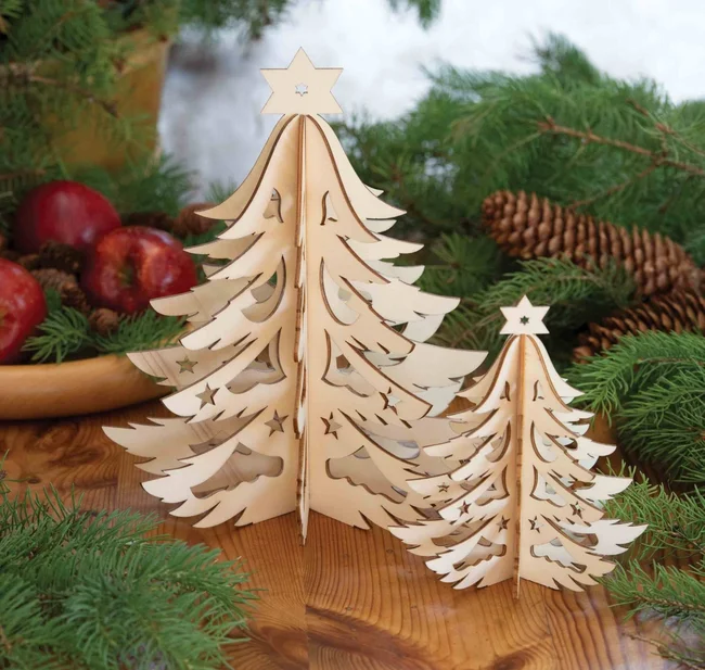 Layered wooden Christmas tree made with a laser cutter