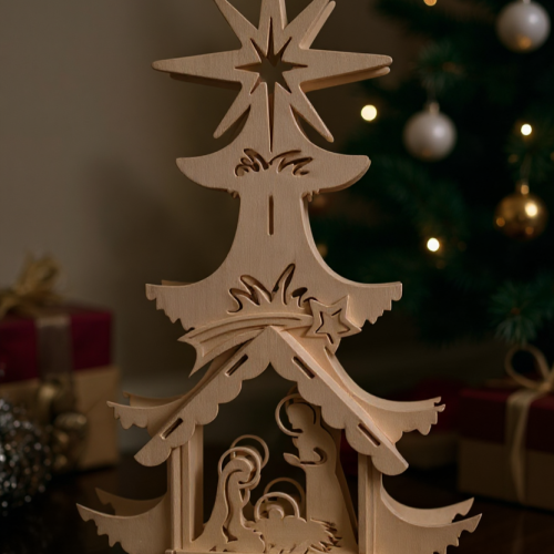 Laser cut wooden Christmas tree design