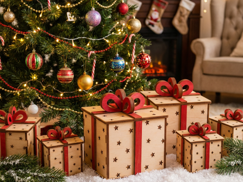 Laser cut wooden Christmas gift box
