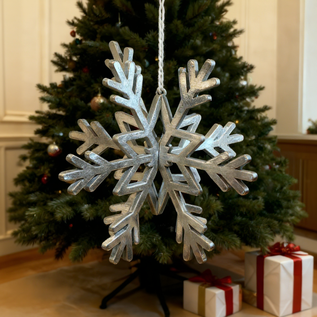 Laser cut wooden snowflakes made with a Thunder Laser machine
