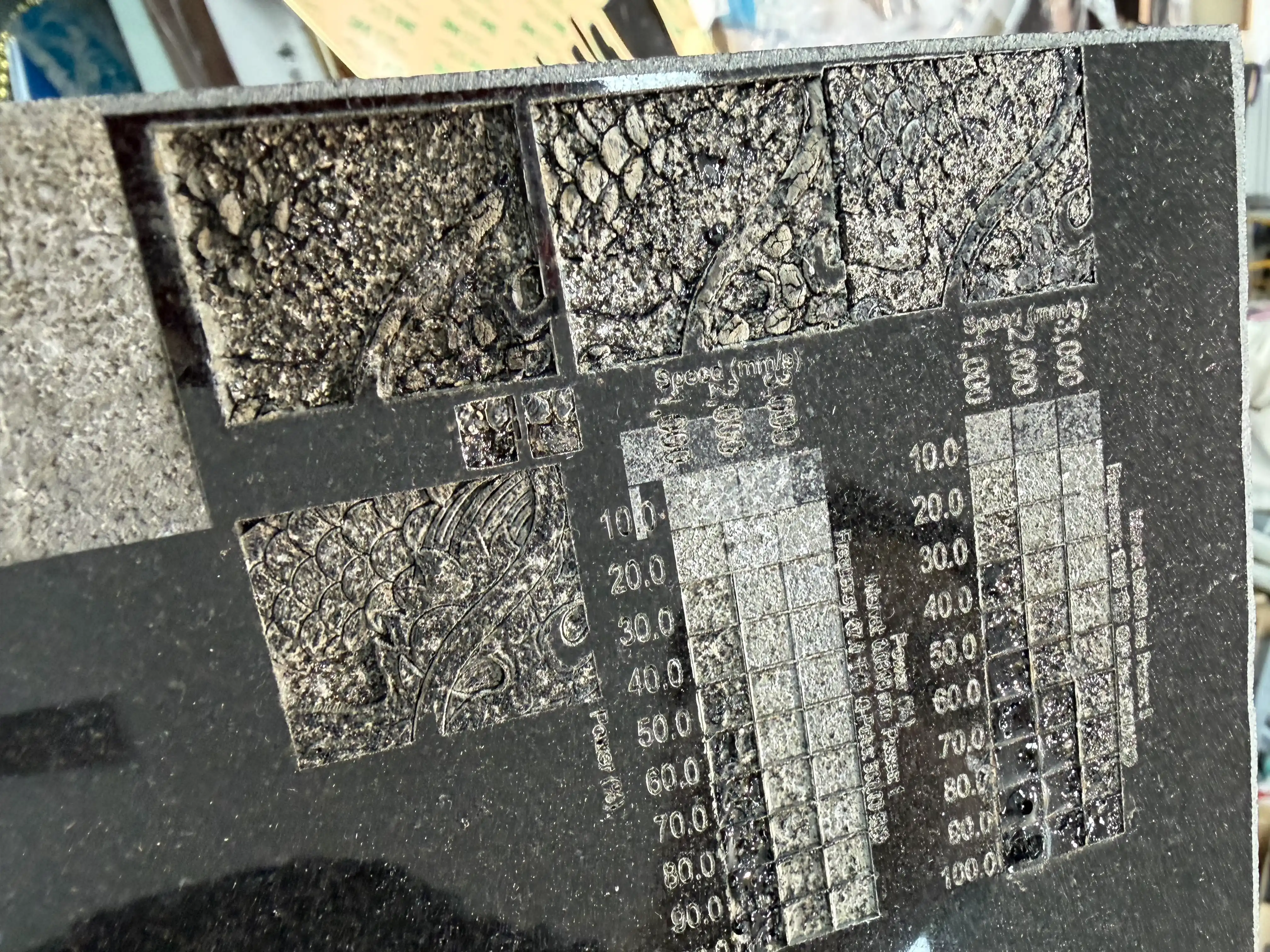 Deep engraving marbles with CO₂ laser may cause crystalization.