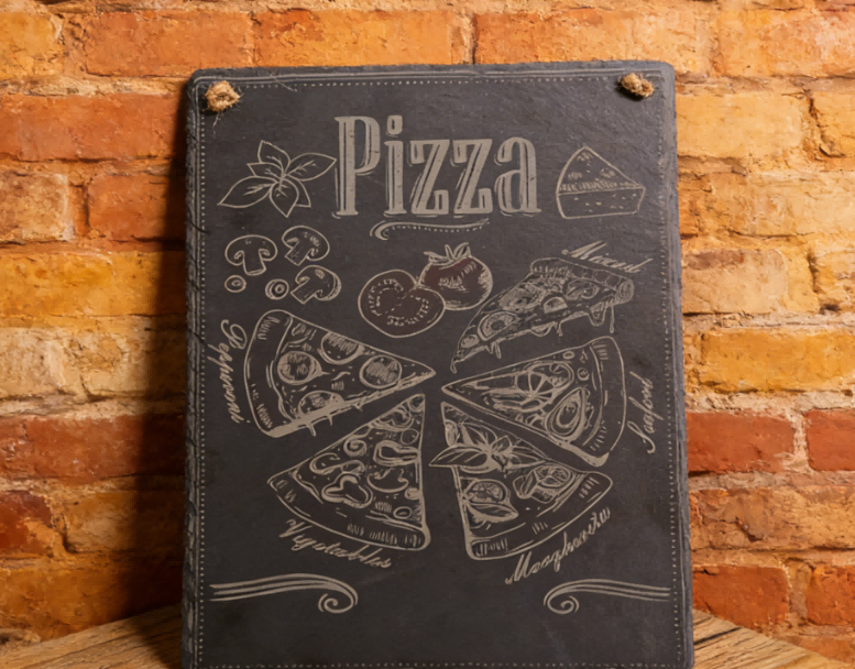 laser engraved menu on slate