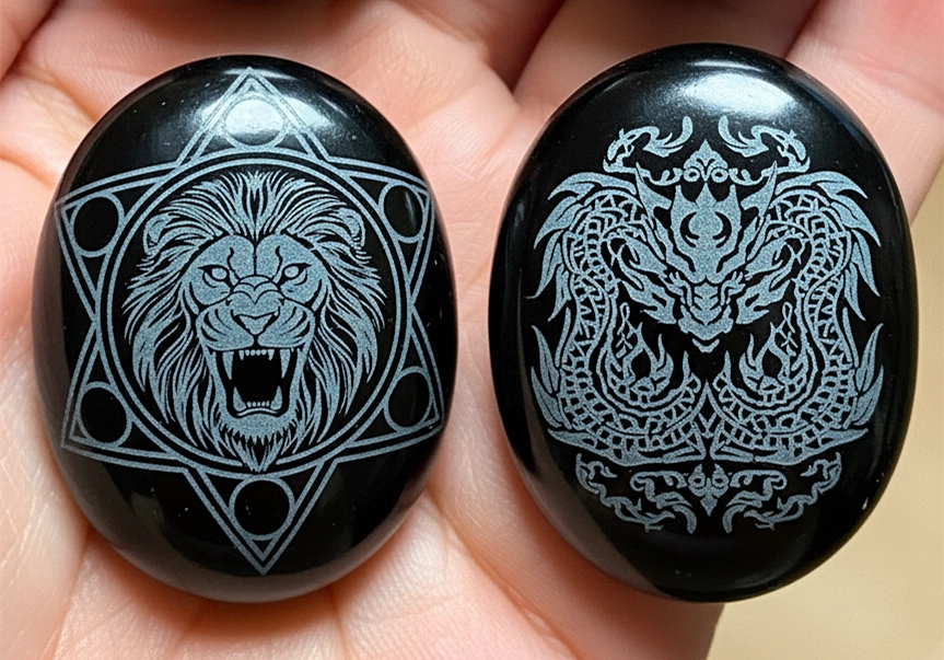 laser marked Black Obsidian decoration