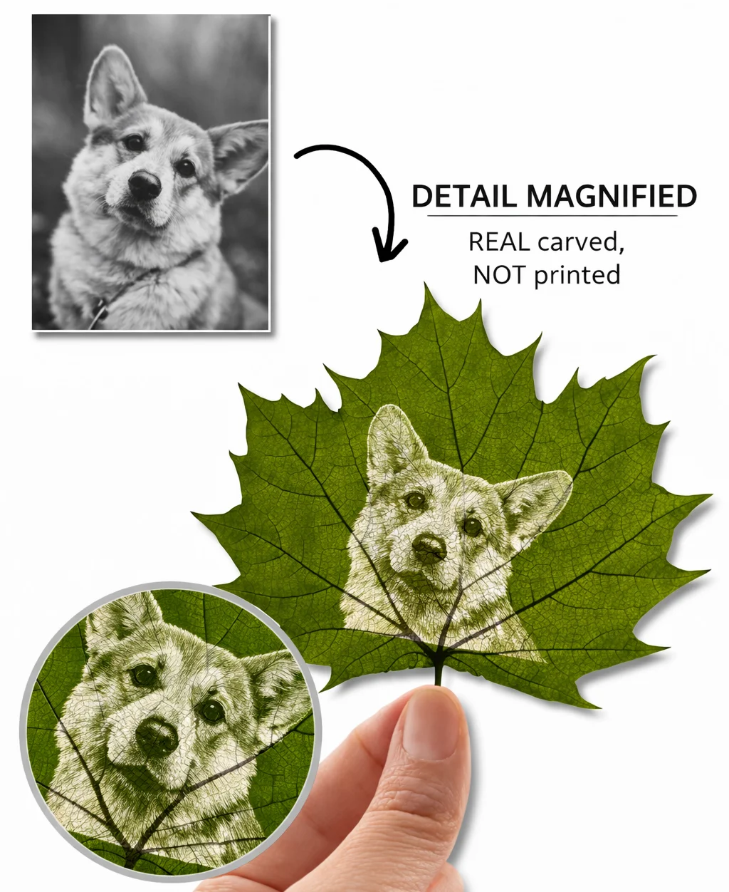 laser engraved leaves with fine details